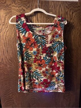 Marciano Floral Scoop Neck Camisole in Cream with Red, Orange & Teal Print